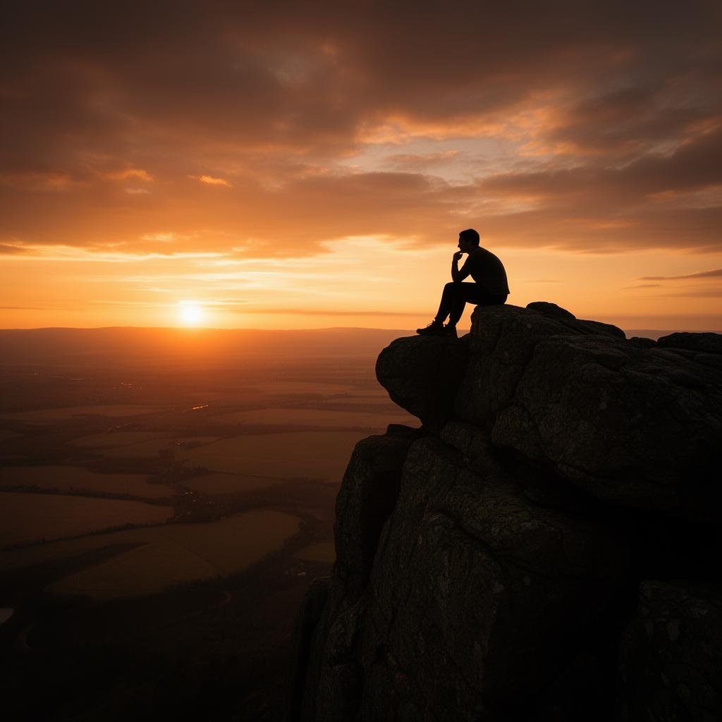Person overlooking landscape at sunset, representing visionary thinking